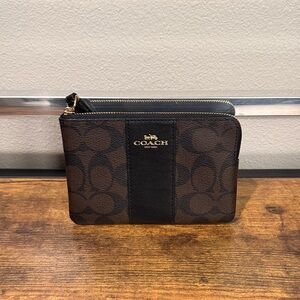 Coach Brown and Black Signature Double Zip Wristlet